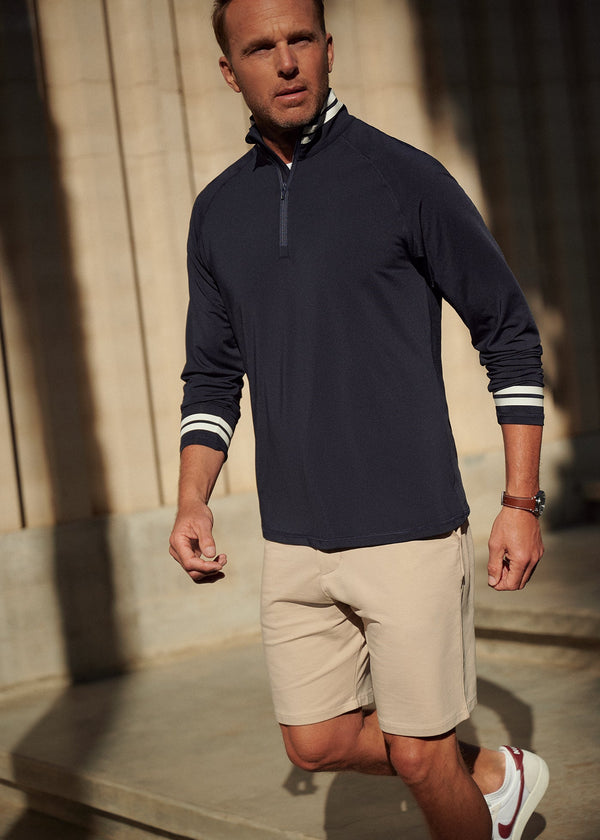 Performance Quarter Zip | Navy w/White Stripe