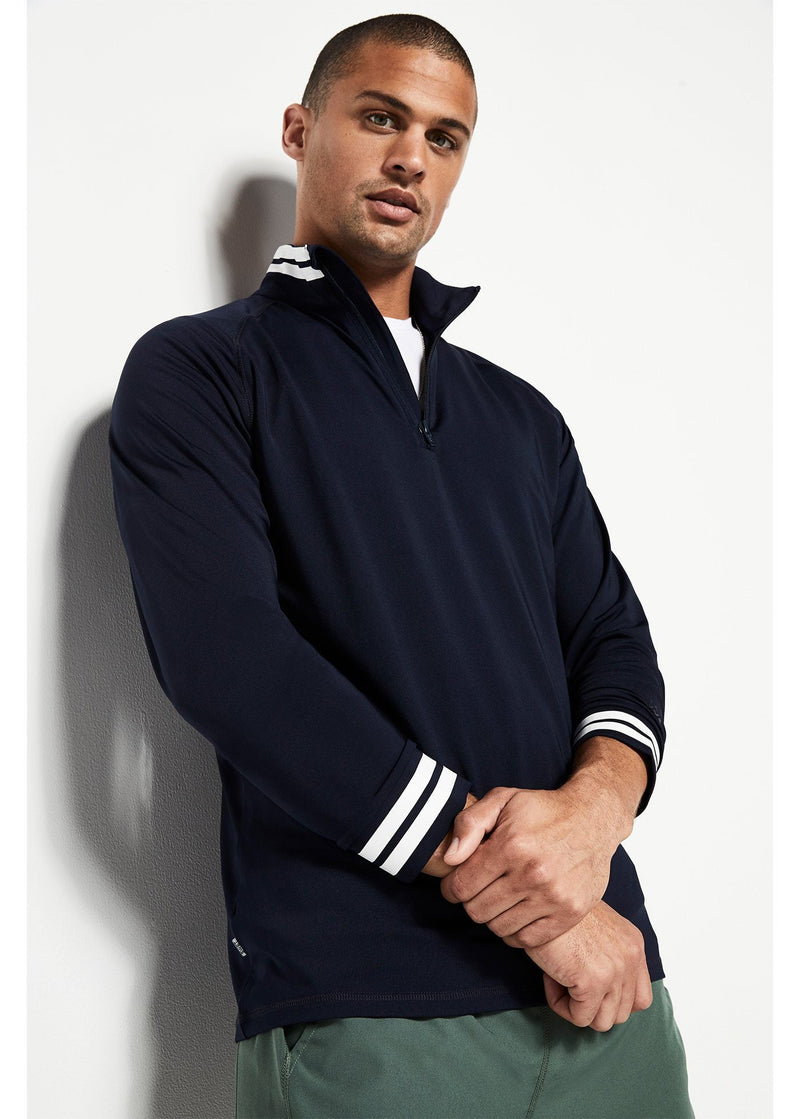 Performance Quarter Zip | Navy w/White Stripe