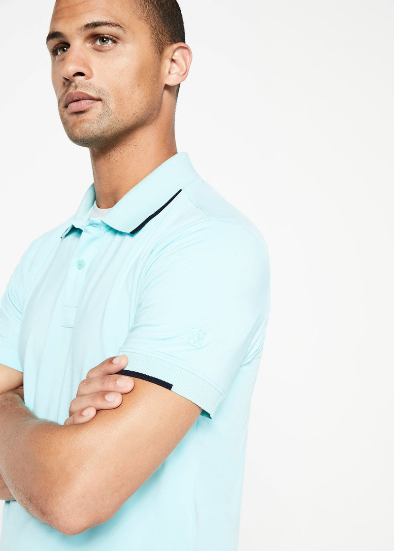Performance Tipped Polo | Aqua w/Navy Tipping