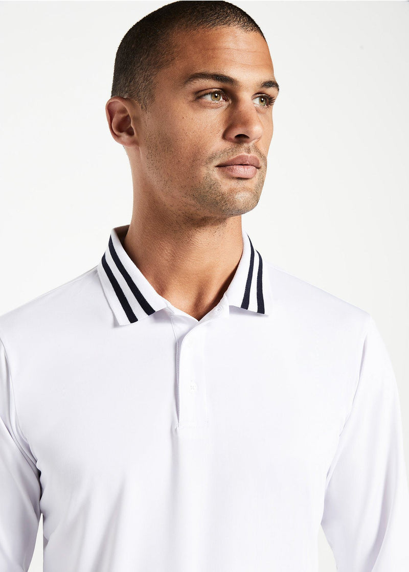 Varsity Striped Collar Polo | White w/Navy Tipping