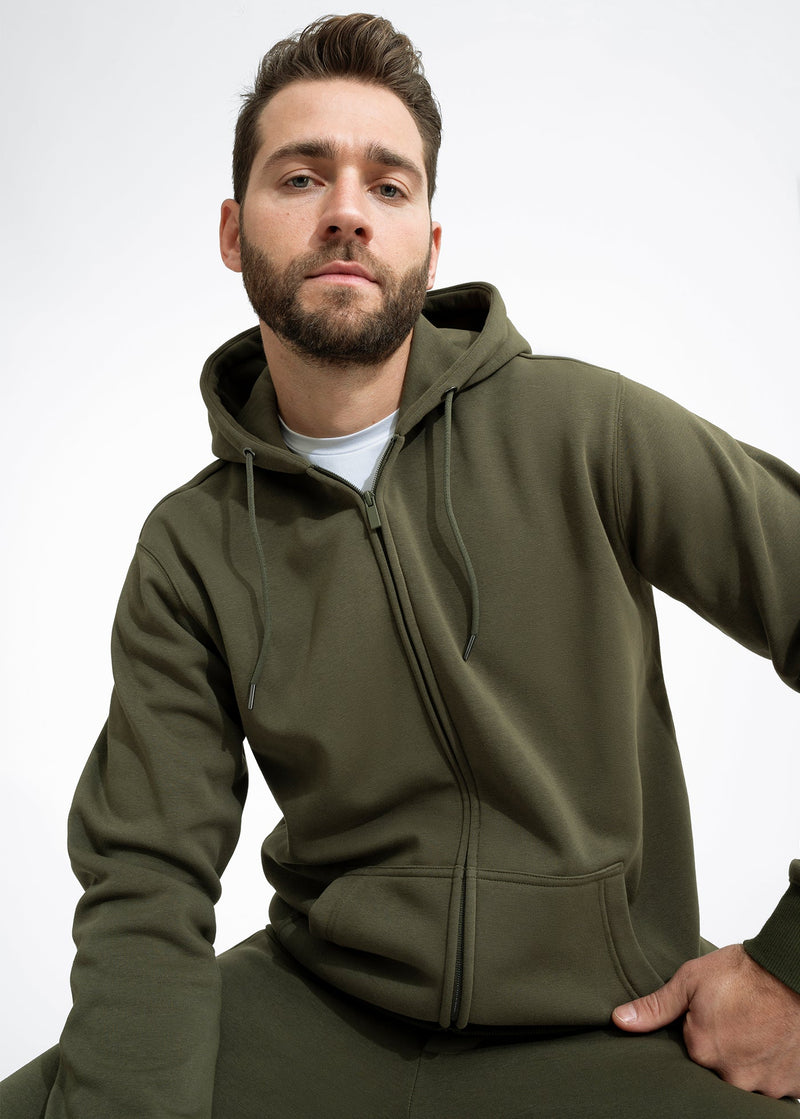 Stretch Fleece Zip Hoodie | Army Green