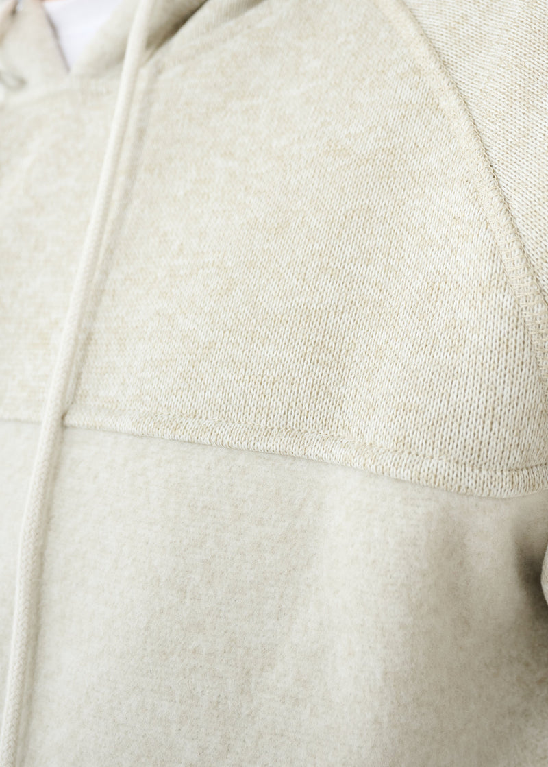 Mixed Fabric Fleece Hoodie | Oatmeal