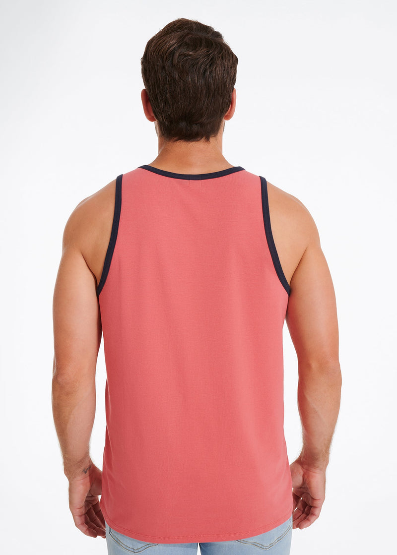 Cotton Stretch Ringer Pocket Tank | Crimson w/Navy