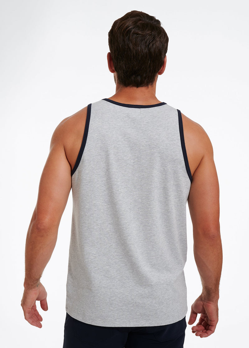 Cotton Stretch Ringer Pocket Tank | Heather Grey w/Navy