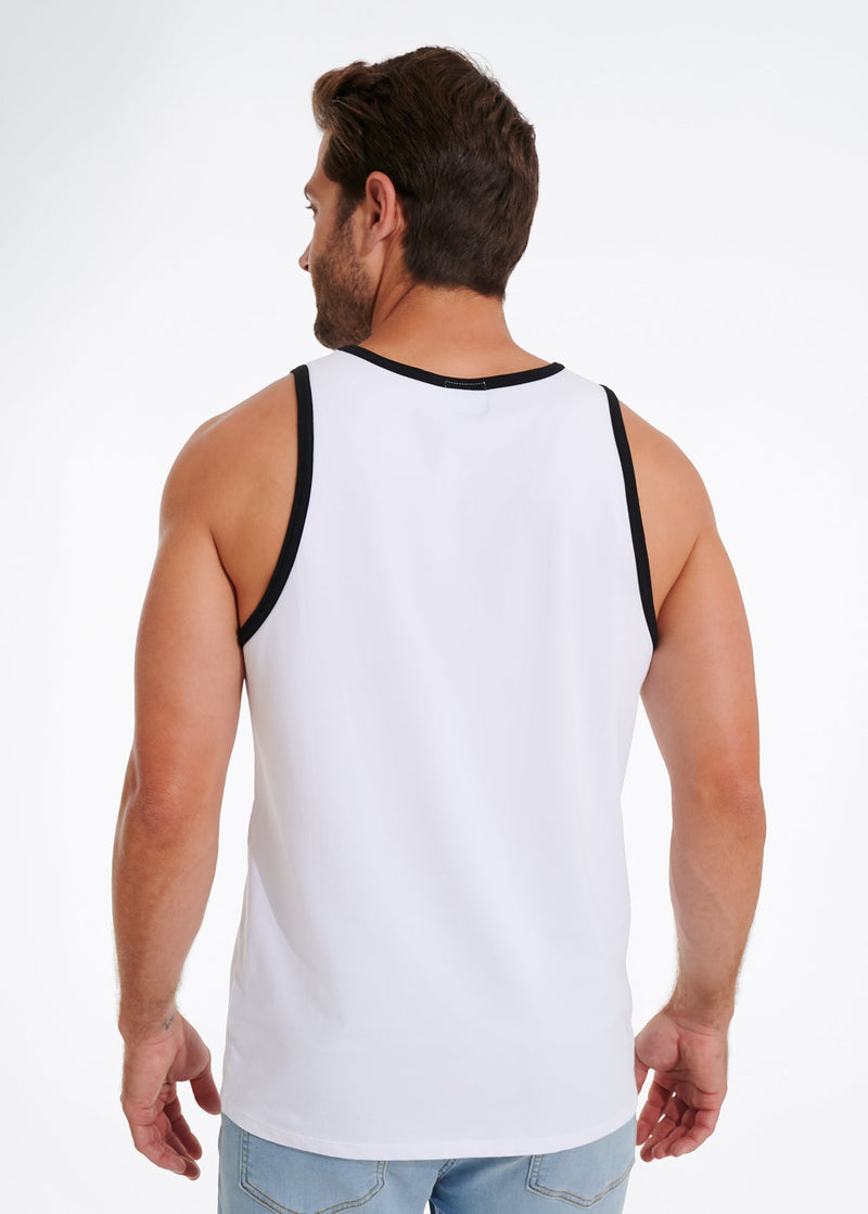 Cotton Stretch Ringer Pocket Tank | White w/Black