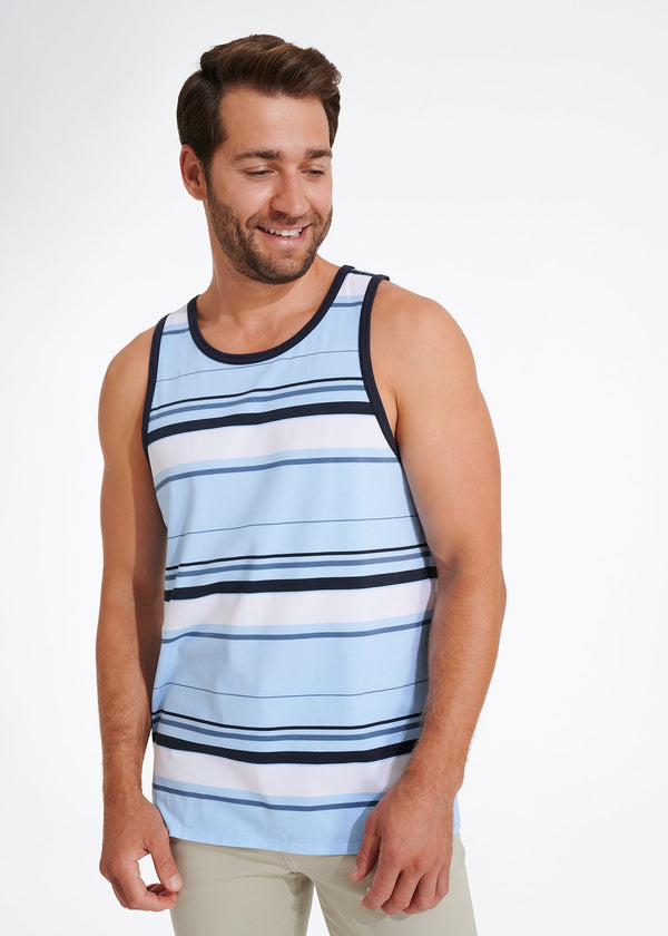 Cotton Stretch Stripe Tank | Light Blue Stripe