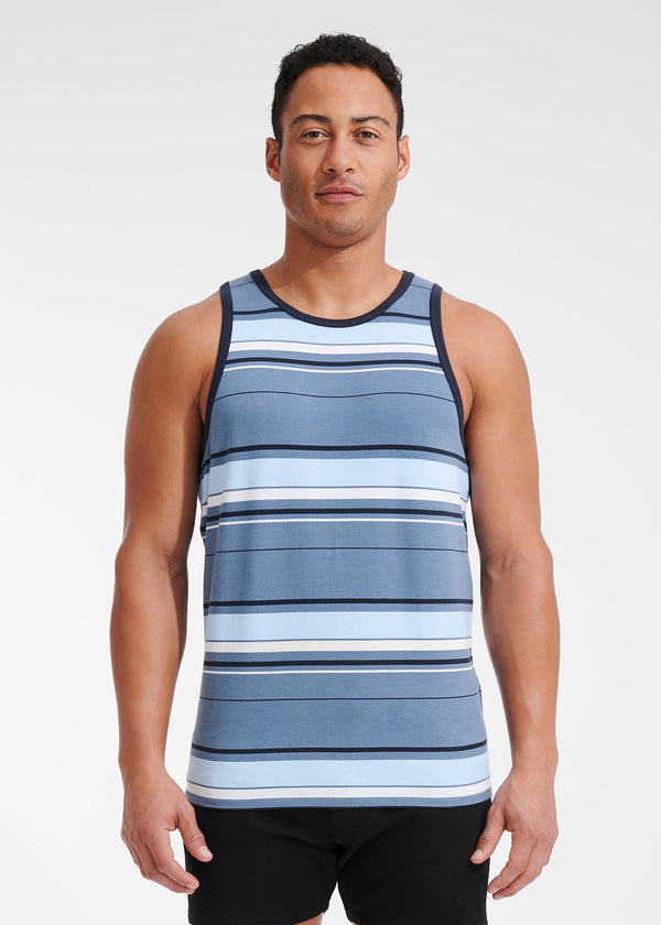 Cotton Stretch Stripe Tank | Medium Blue Stripe