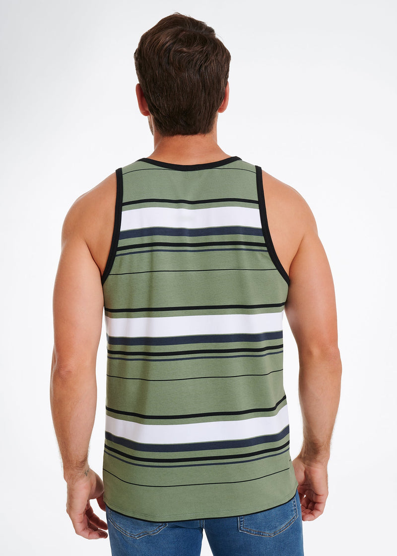 Cotton Stretch Stripe Tank | Olive Stripe