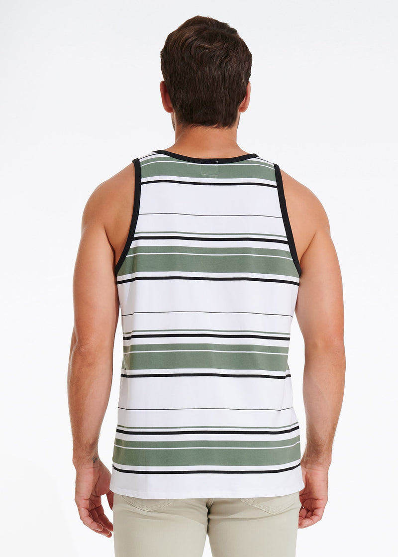 Cotton Stretch Stripe Tank | White/Olive Stripe