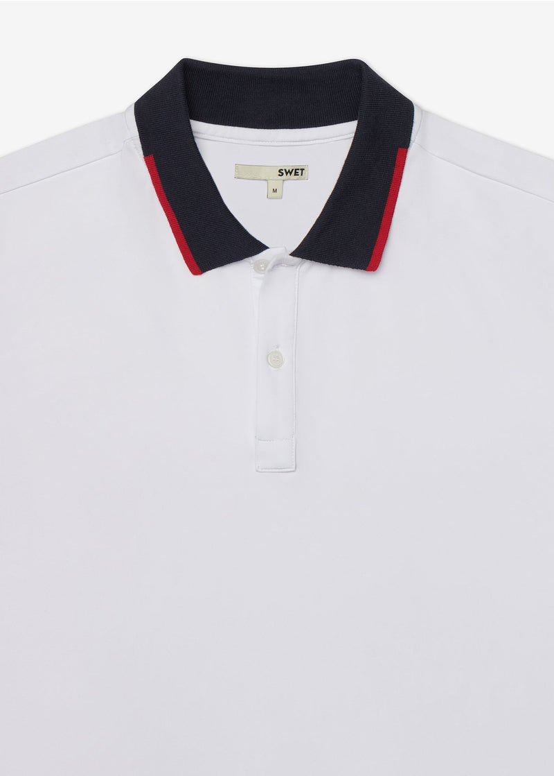 Performance Tipped Polo | White w/ Navy Collar & Red Tipping