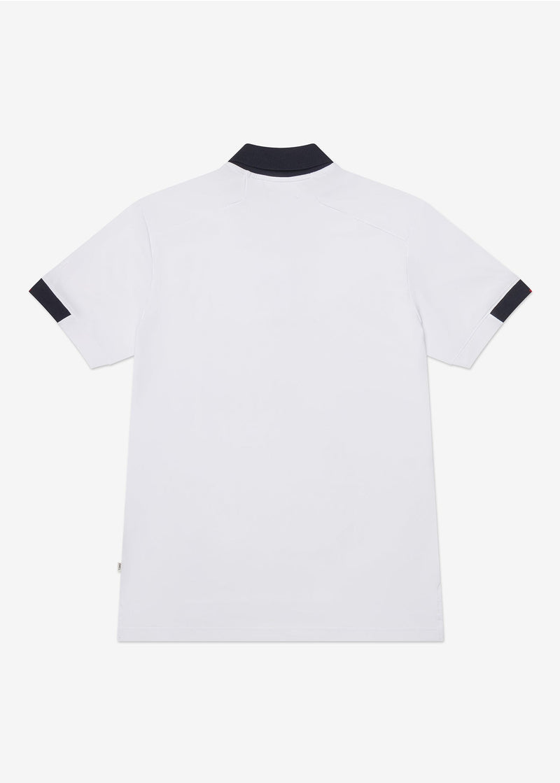 Performance Tipped Polo | White w/ Navy Collar & Red Tipping