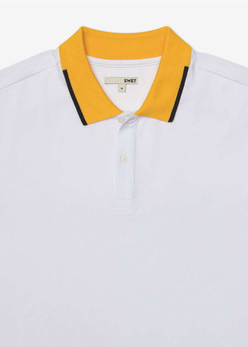 Performance Tipped Polo | White w/ Yellow Collar & Navy Tipping