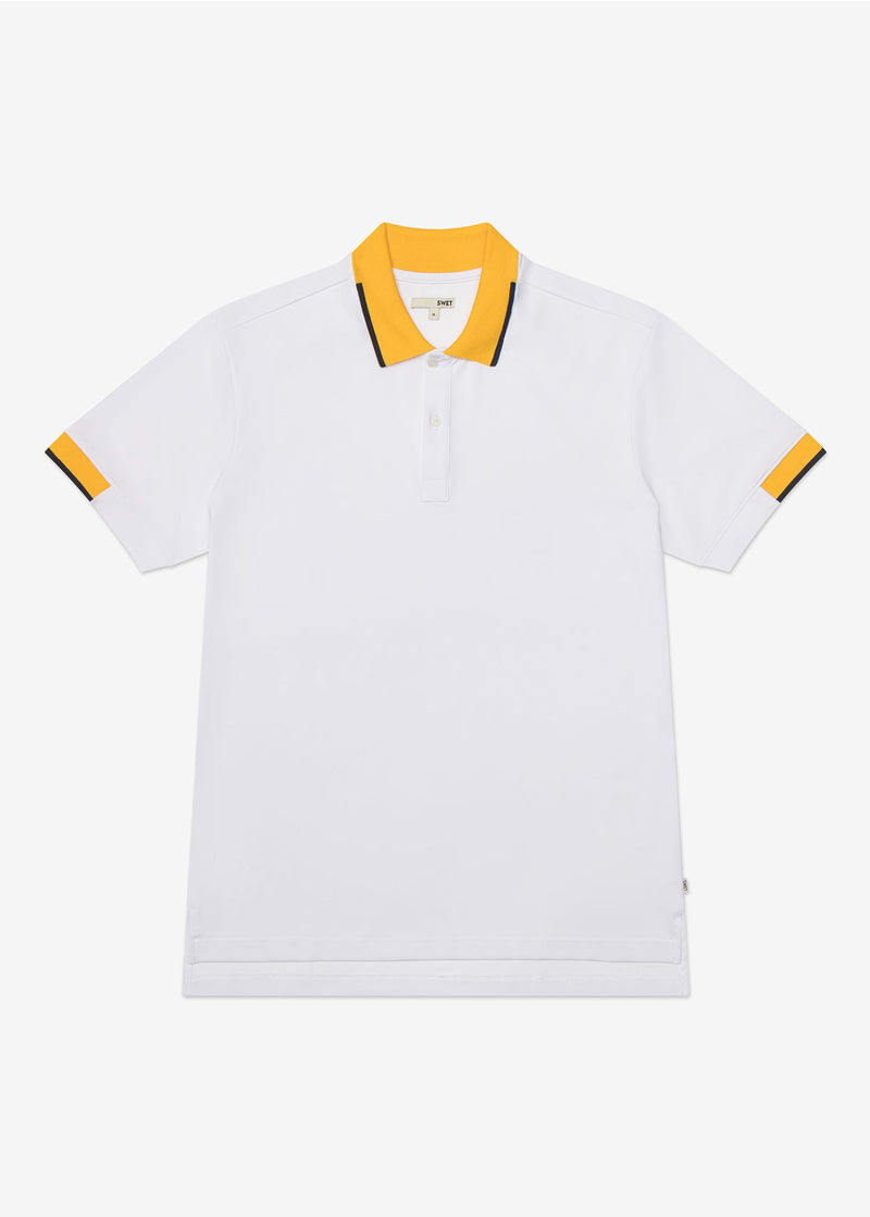 Performance Tipped Polo | White w/ Yellow Collar & Navy Tipping