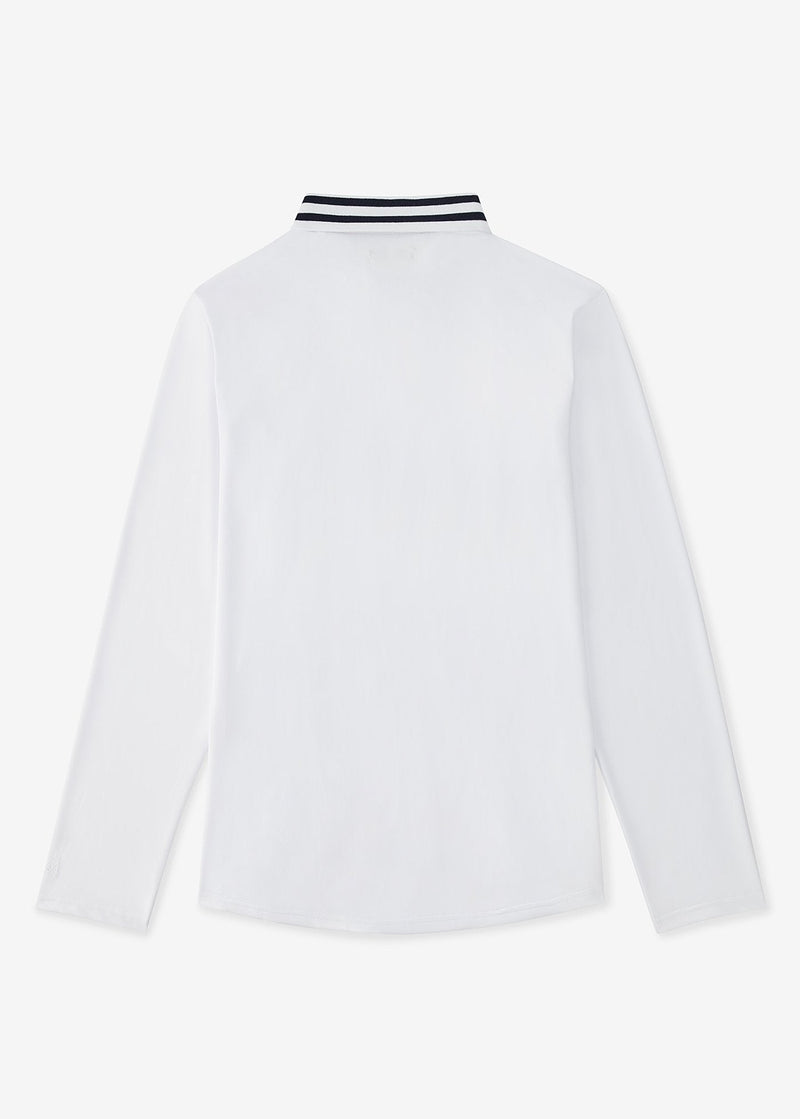 Varsity Striped Collar Polo | White w/Navy Tipping