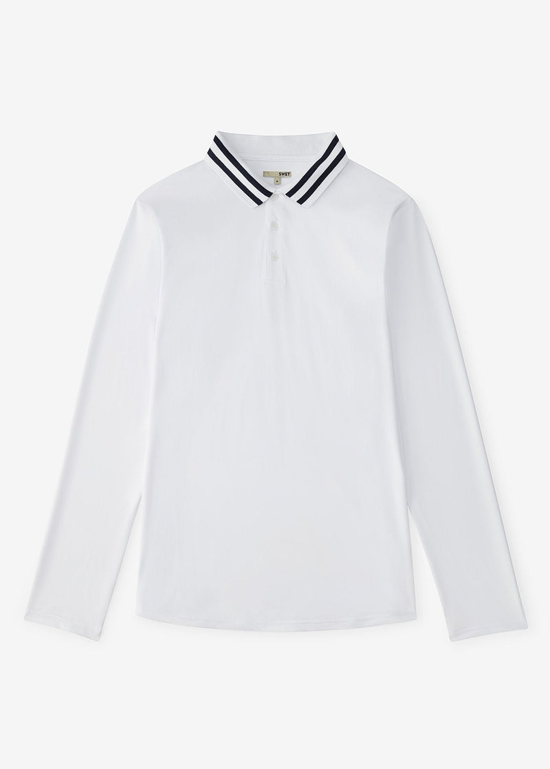 Varsity Striped Collar Polo | White w/Navy Tipping